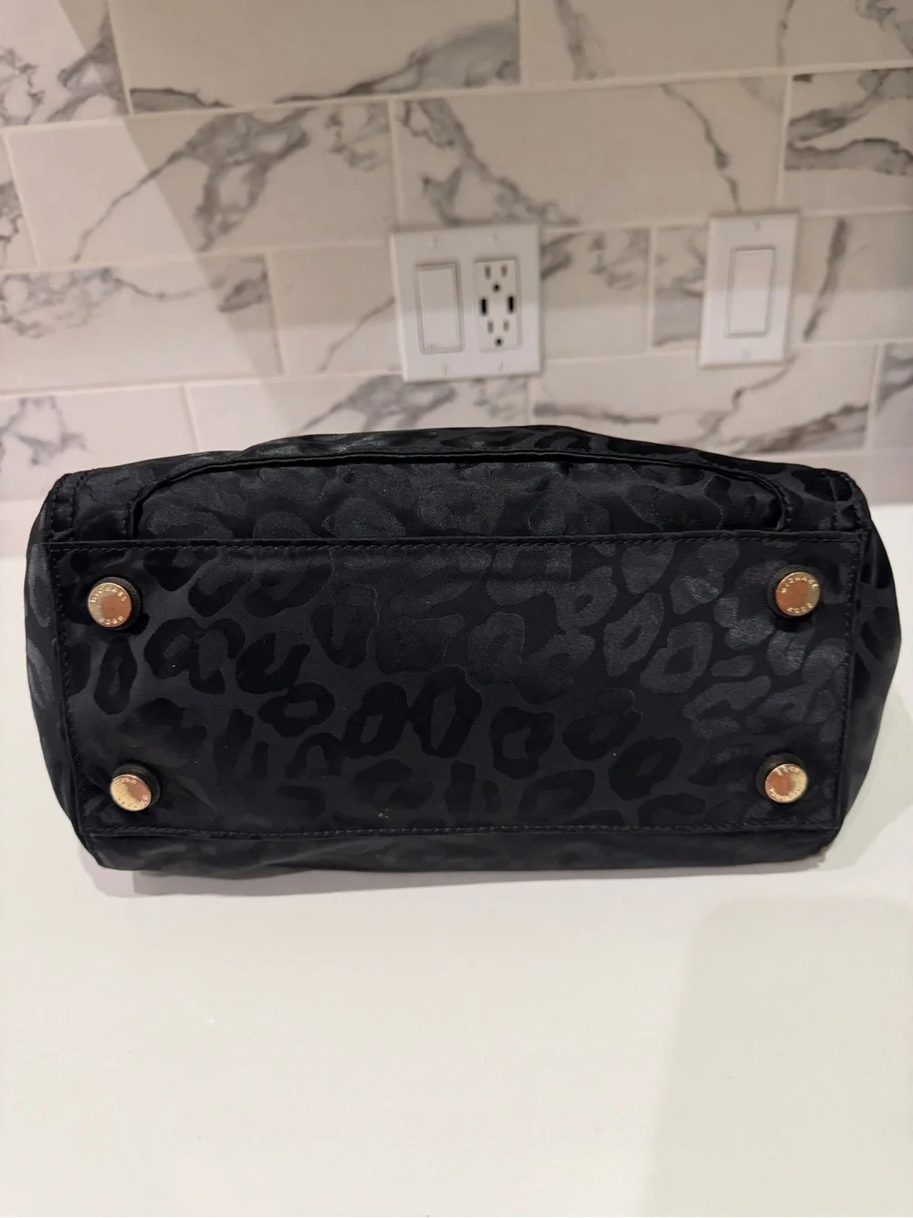 Michael Kors Kelsey Black Leopard-Print Nylon Tote Bag – Gold Hardware, EUC
